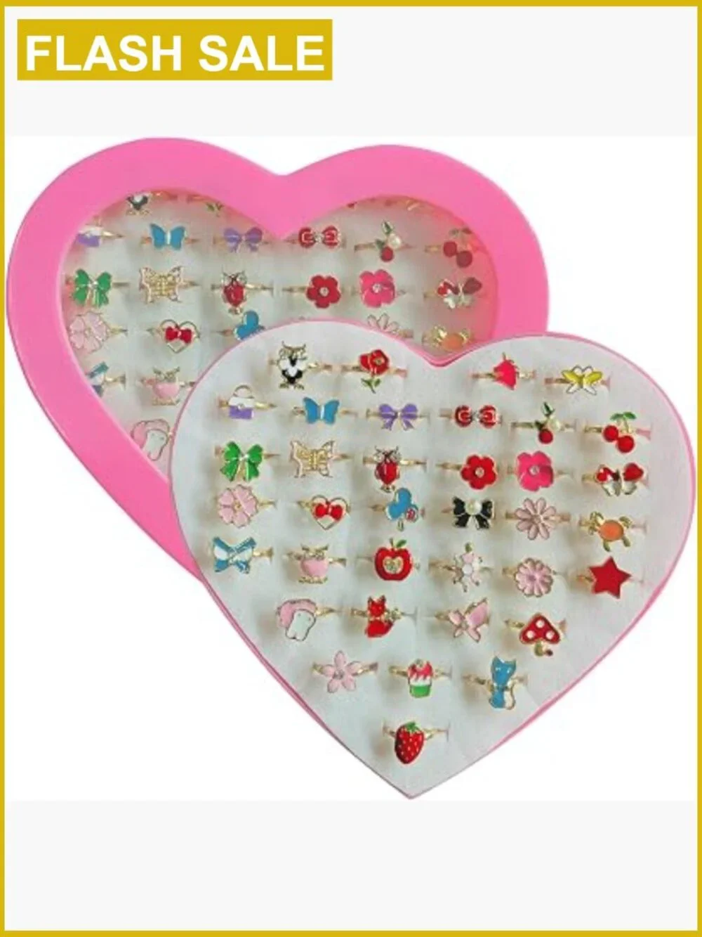 36pcs Girls Dress Up Jewelry Rings in Box Adjustable No Duplication Party Favors